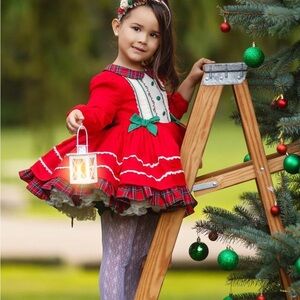 Red Holiday Dress with Green Accents
